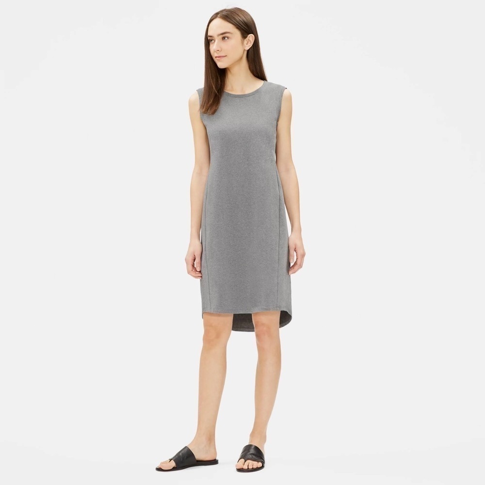 Eileen Fisher Heathered Organic Cotton Scoop Neck Sleeveless Dress Gray Small